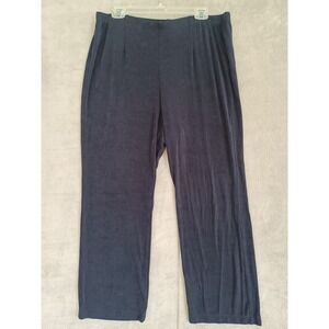 CHICOS Pants Sz 3 XLP Liquid Knit Slinky Navy Blue Wide Leg PullOn Elastic Waist